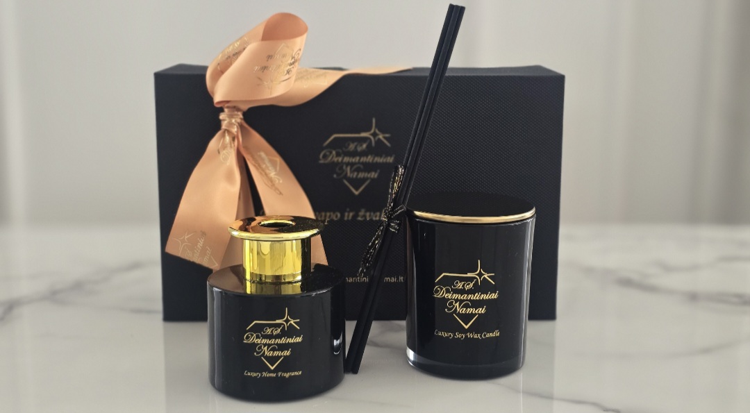 Kvepiančios žvakės ir namų kvapo rinkinys "Luxury Black"